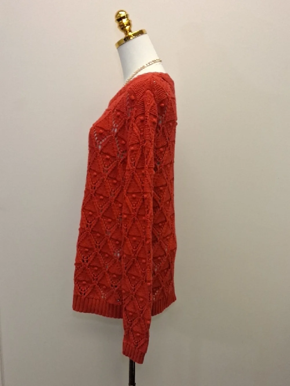 Women's Open Knit Crewneck Sweater - Red